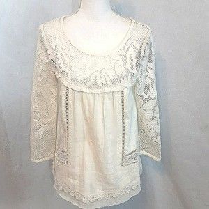 Anthropologie Meadow Rue Embroidered Lace Sheer Boho Romantic Top Small